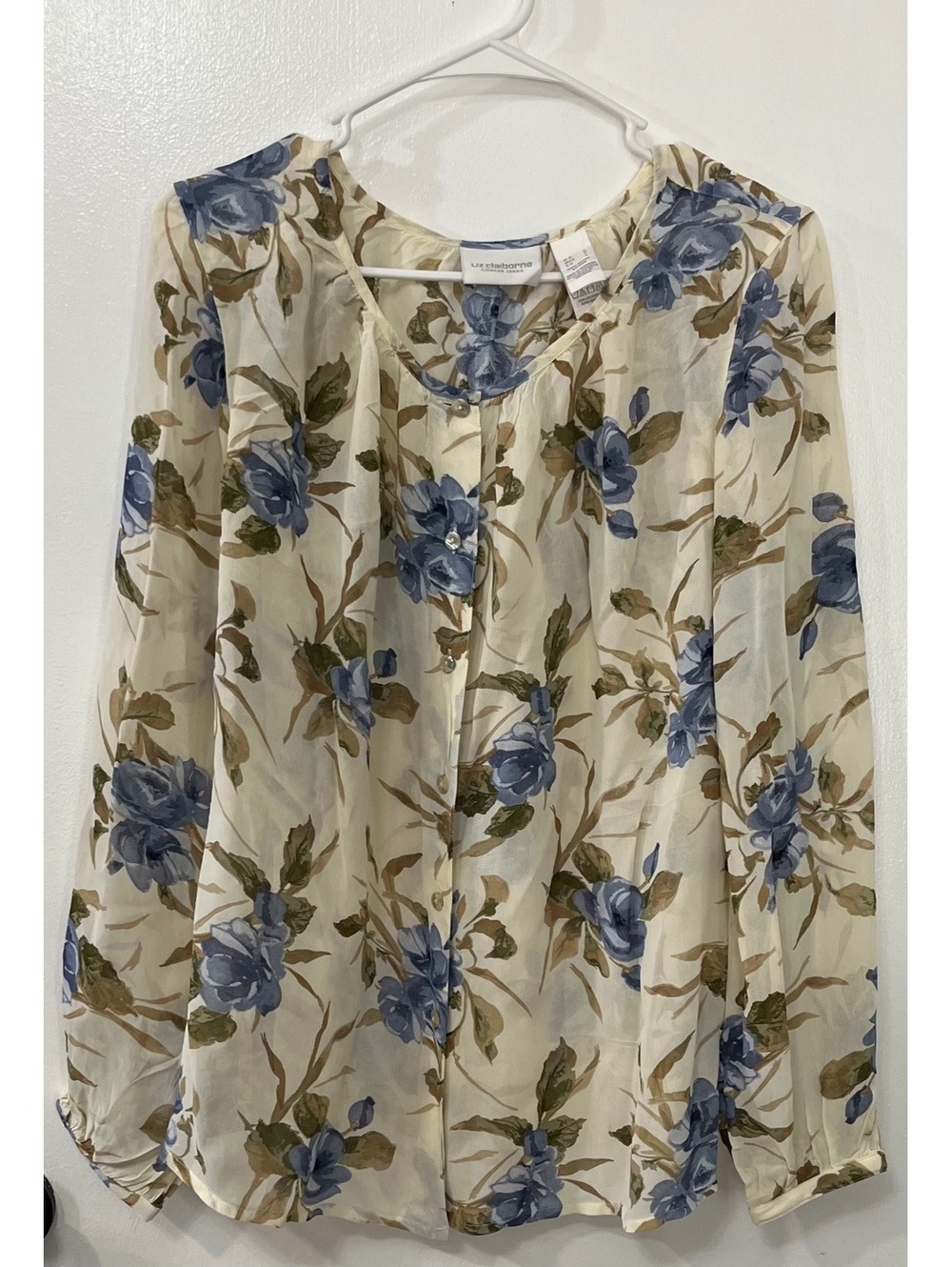 Liz Claiborne cream floral long sleeve blouse